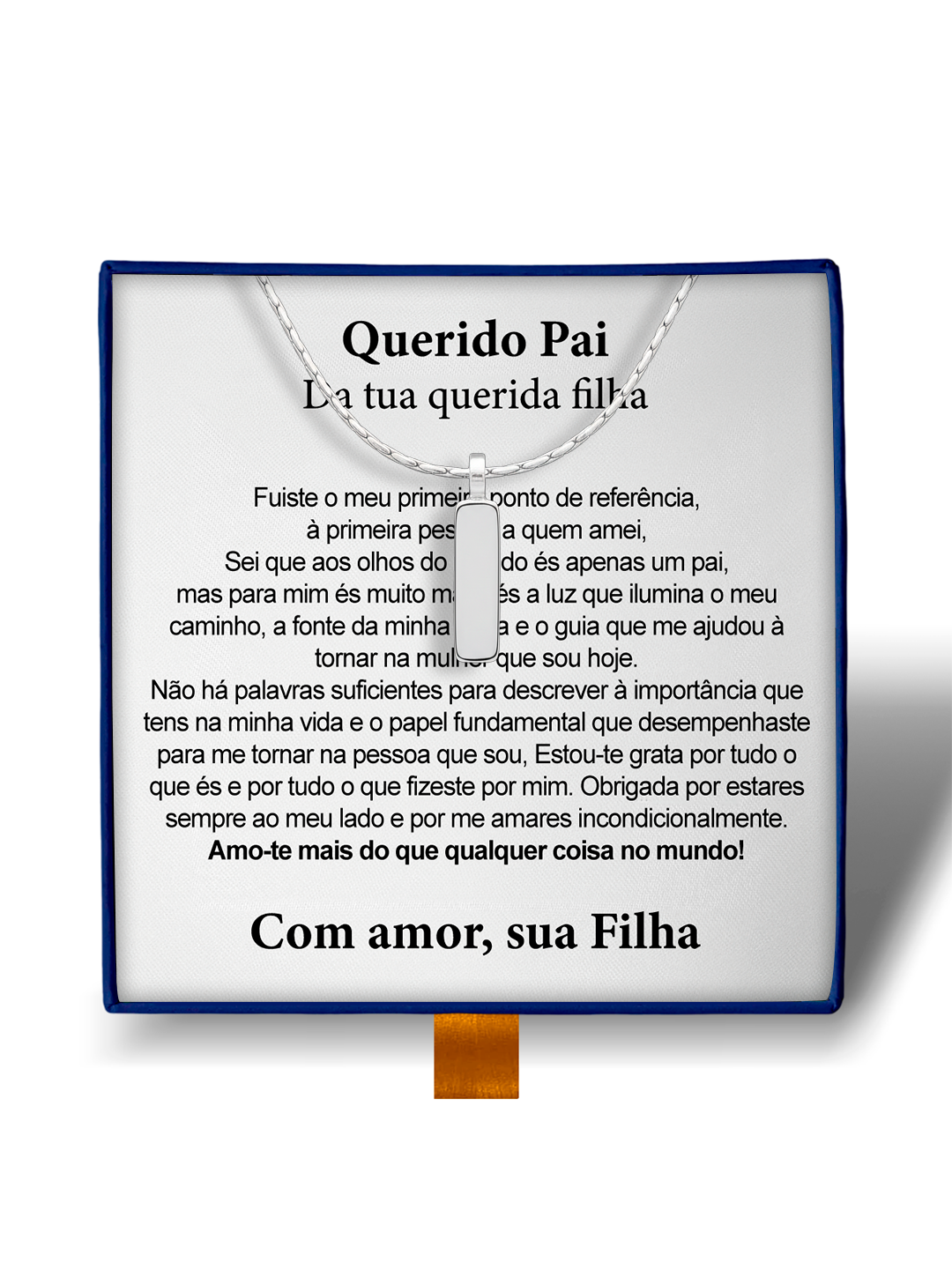 Para Meu Pai - Colar Americano Banhado a Ouro Branco 18k Filha