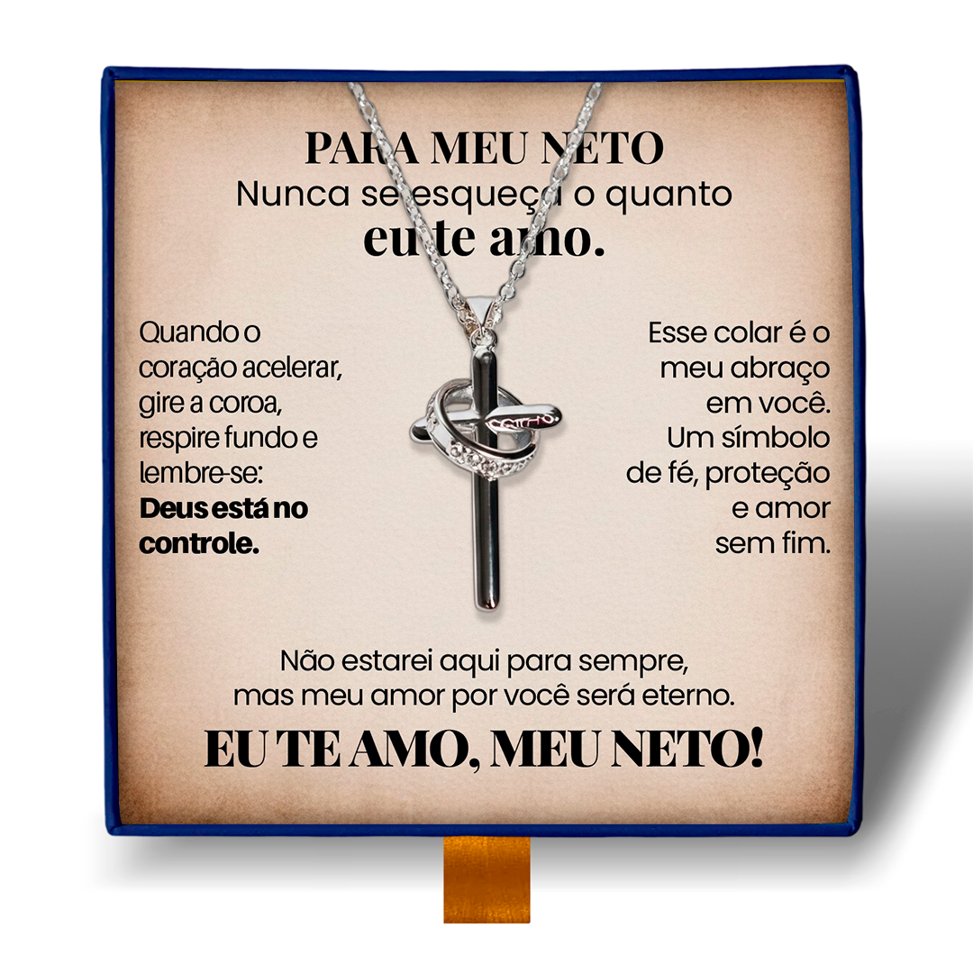 Para Meu Neto- Colar Cruz Anti-Stress Banhado a Ouro 18k