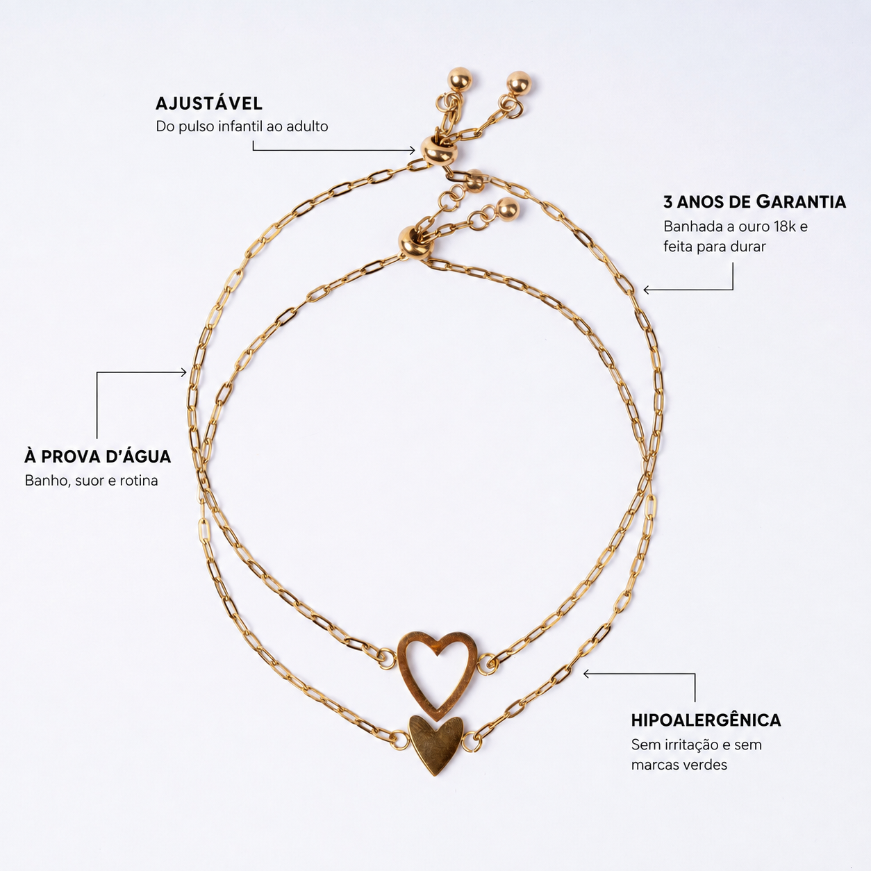 Para Minha Filha- Pulseira Corações Ligados Banhado a Ouro 18k