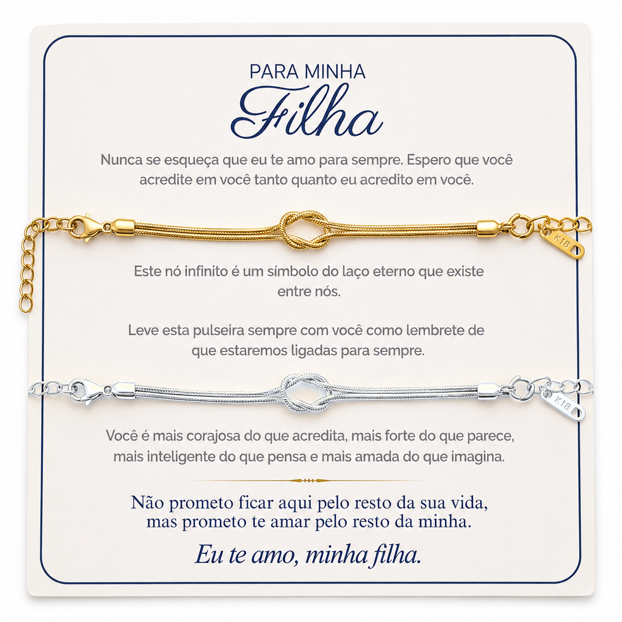 Para Minha Filha - Kit Pulseiras Nó Infinito Banhado a Ouro 18k