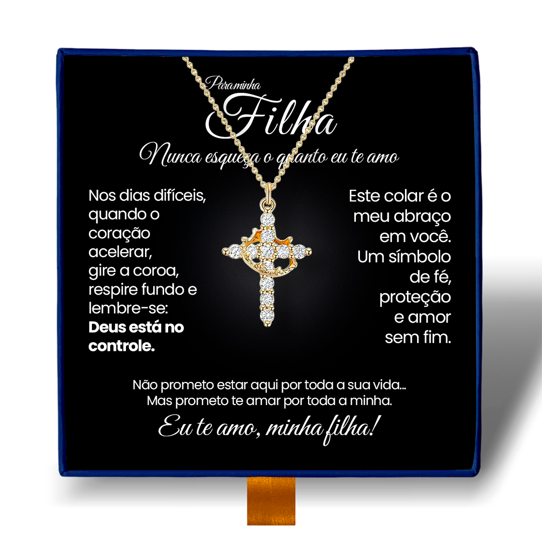 Minha Filha - Colar Cruz do Rei Anti-Stress Banhado a Ouro 18k