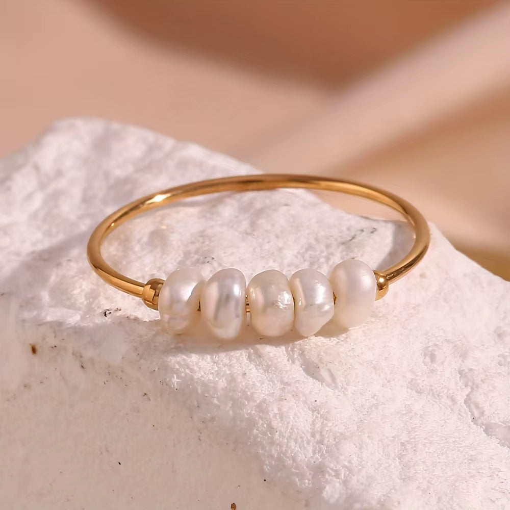 Anel Anti Ansiedade Pérolas Banhado a Ouro 18k