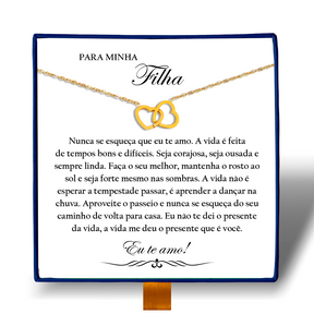 Para Minha Filha - Colar Duplo Coração Entrelaçados Banhado a Ouro 18k