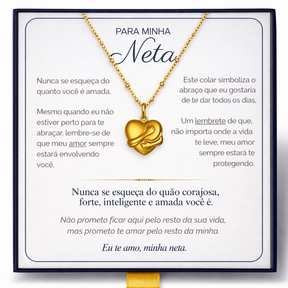 Para Minha Neta - Colar Coração Abraçado Banhado a Ouro 18k