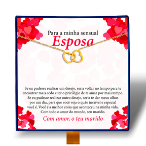Para Minha Sensual Esposa - Colar Duplo Coração Entrelaçados Banhado a Ouro 18k
