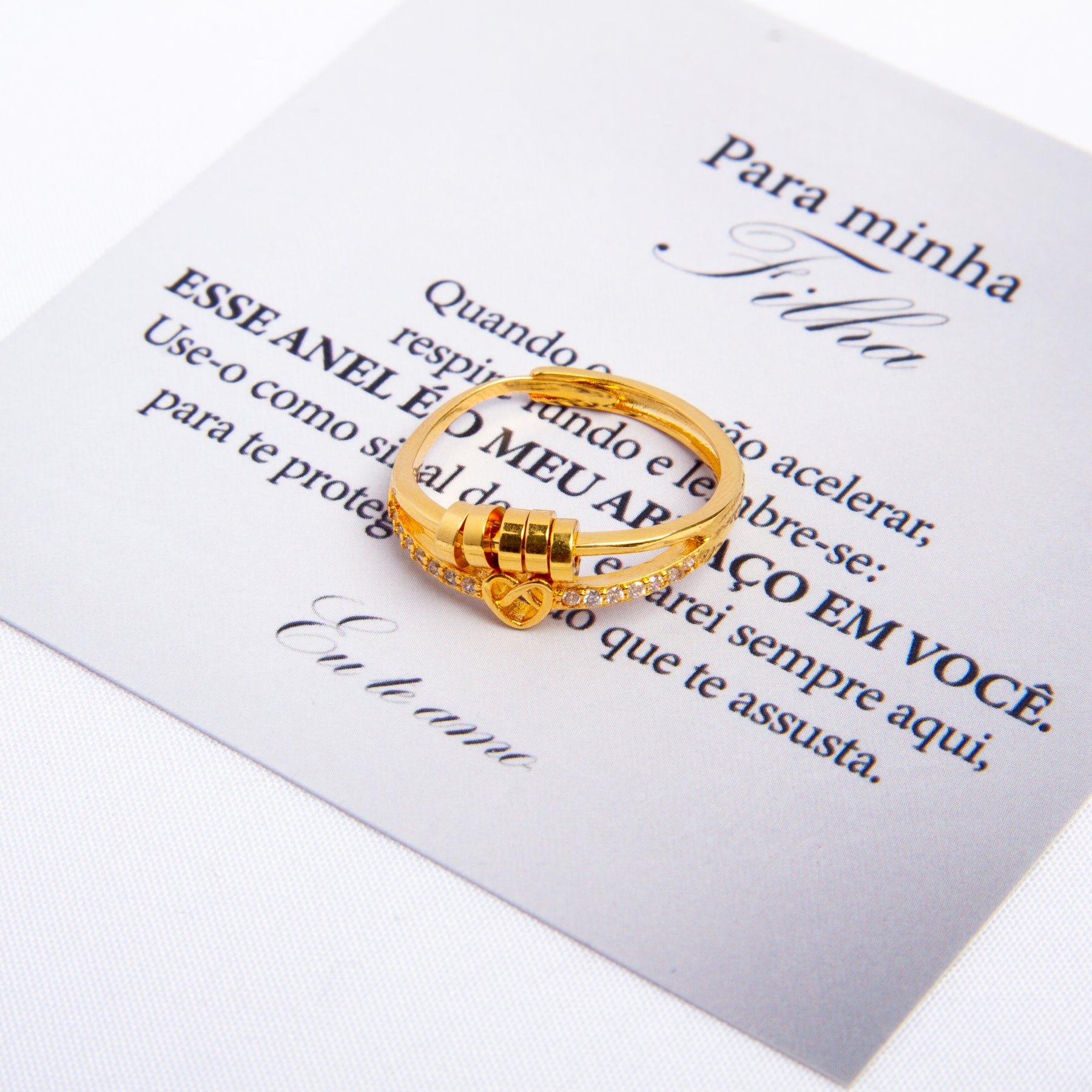 Para Filha - Anel Anti-Stress Amor Infinito Banhado a Ouro 18k