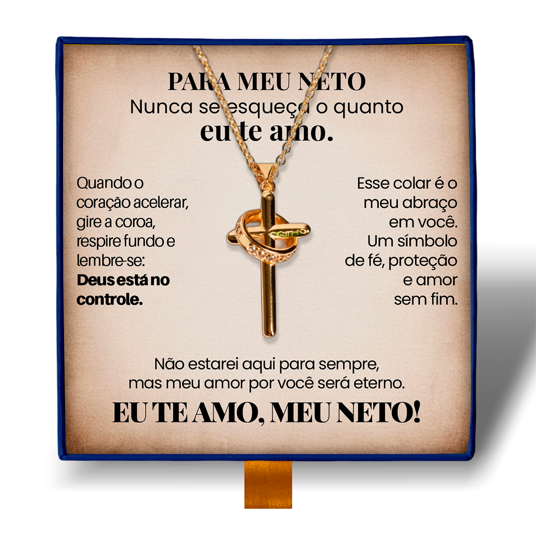 Para Meu Neto- Colar Cruz Anti-Stress Banhado a Ouro 18k