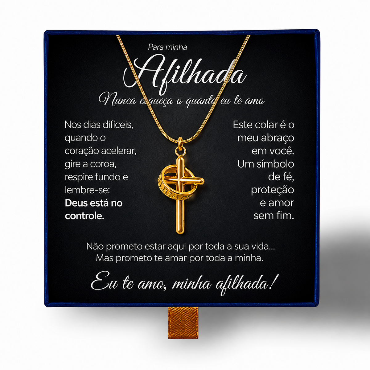 Para Minha Afilhada - Colar Cruz Anti-Stress Feminino Banhado a Ouro 18k