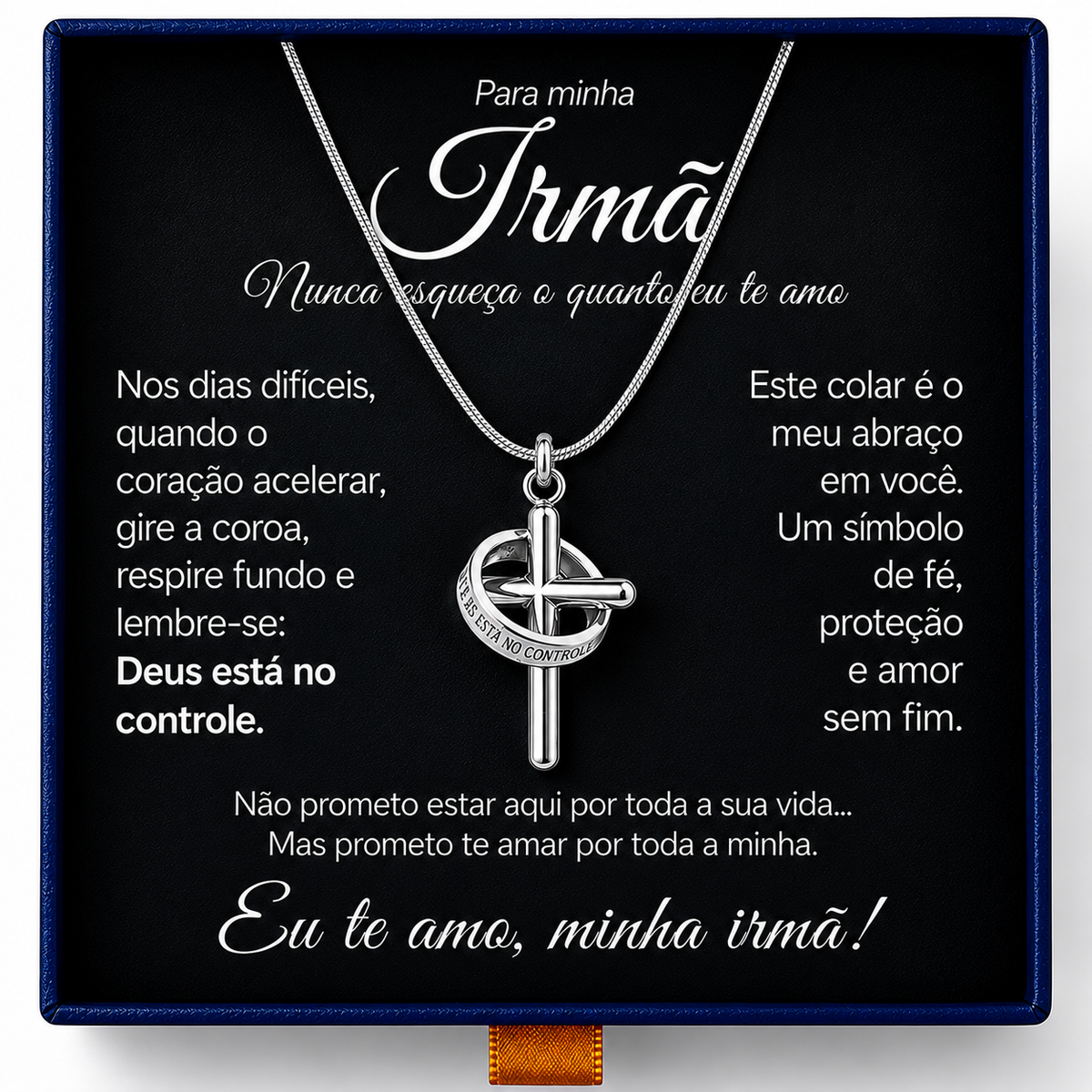 Para Minha Irmã- Colar Cruz Anti-Stress Feminino Banhado a Ouro 18k