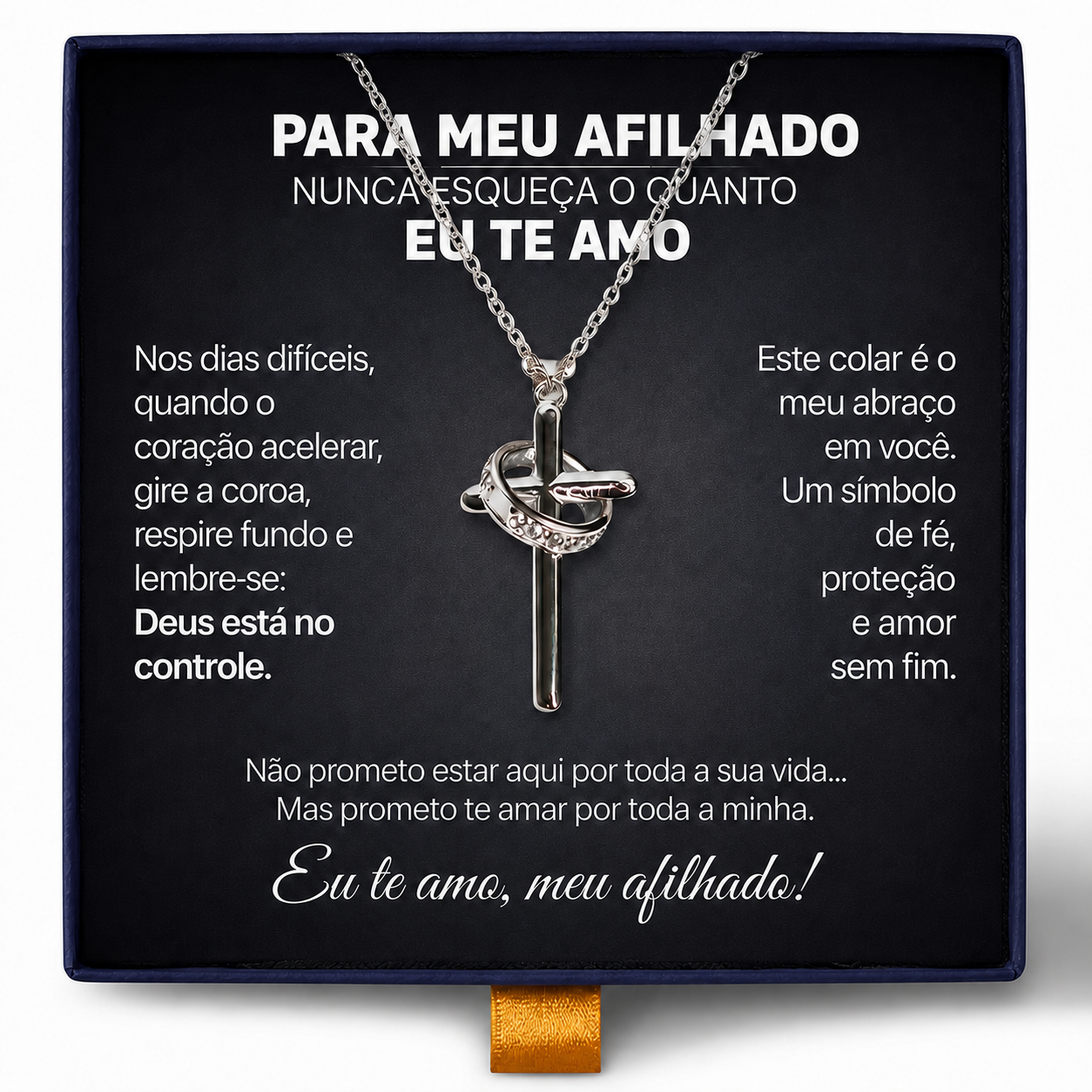 Para Meu Afilhado - Colar Cruz Anti-Stress Banhado a Ouro 18k