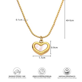 Colar Coração Pérola Banhado a Ouro 18k - Tamanho