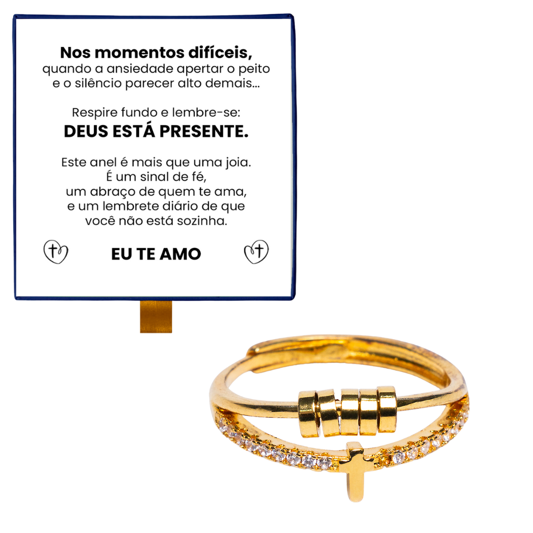 Anel Anti-Stress Cruz Banhado a Ouro 18k + Cartão