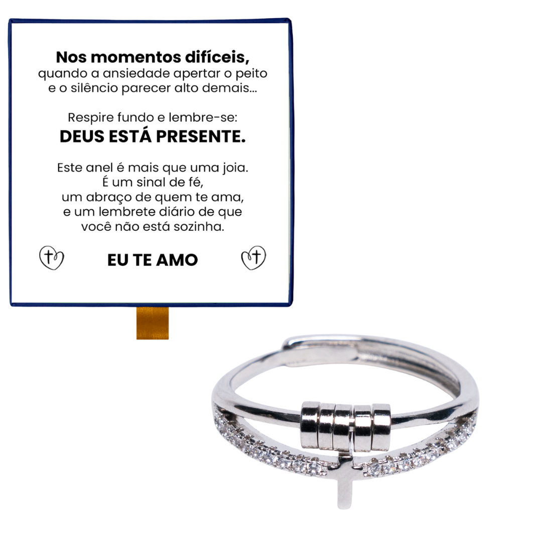 Anel Anti-Stress Cruz Banhado a Ouro 18k + Cartão