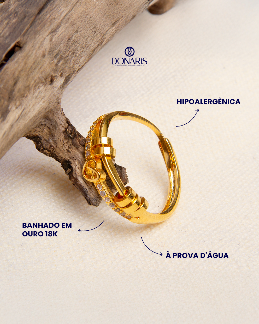 Para Filha - Anel Anti-Stress Amor Infinito Banhado a Ouro 18k