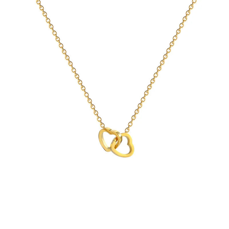 Hoje é o Seu Dia - Colar Duplo Coração Entrelaçados Banhado a Ouro 18k