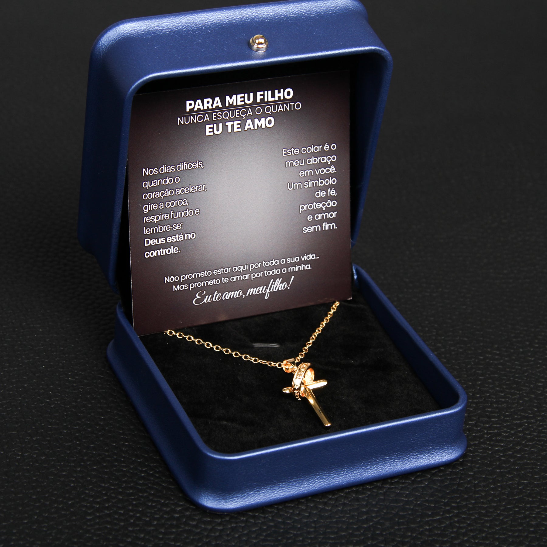 Para Meu Filho- Colar Cruz Anti-Stress Banhado a Ouro 18k