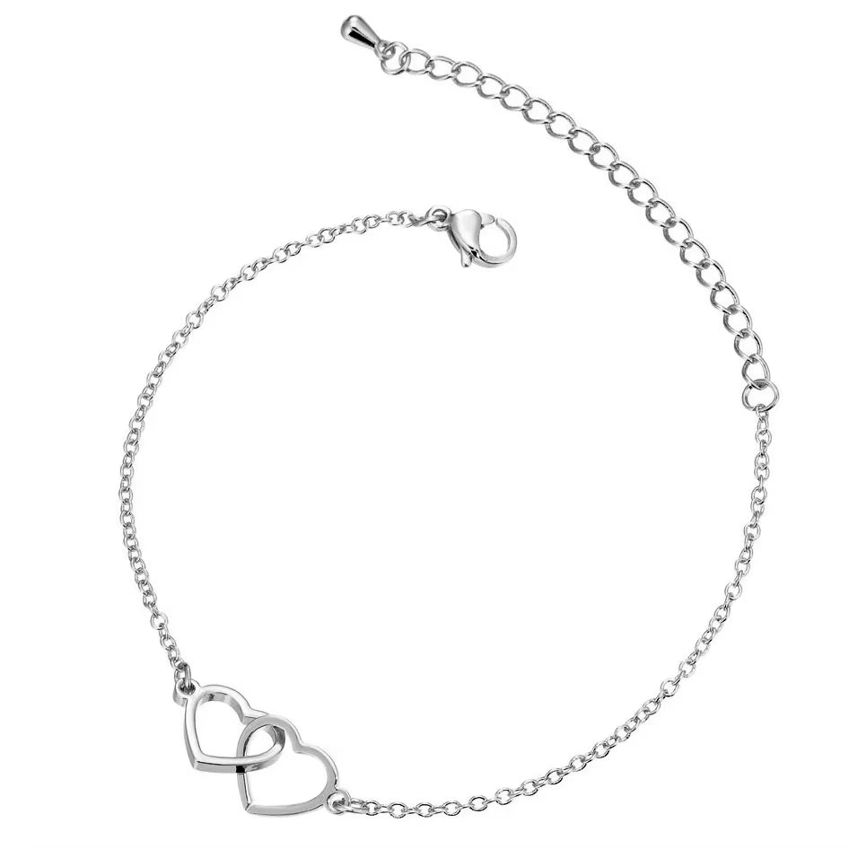 Pulseira Duplo Coração Entrelaçados Banhado a Ouro 18k